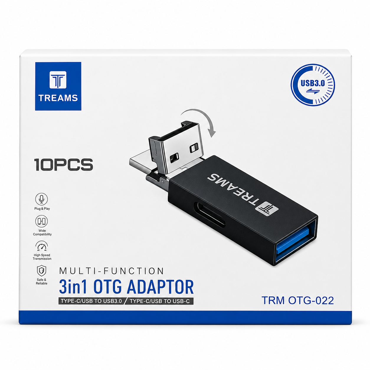 TREAMS TRM OTG-022 3-in-1 USB 3.0 OTG Adapter with USB-A & Type-C Connector