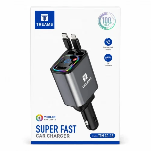 100W Super Fast Car Charger with FM Transmitter