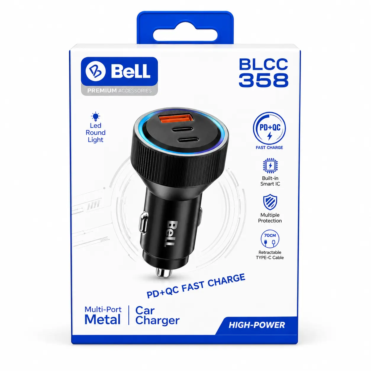 Metal Car Charger with Retractable Type-C Cable